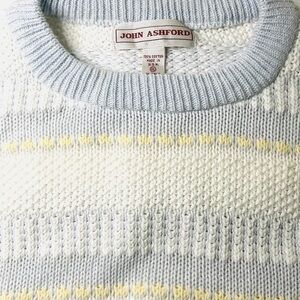 Vintage John Ashford 100% Cotton Sweater – Blue, White & Yellow Floral Knit (XL)